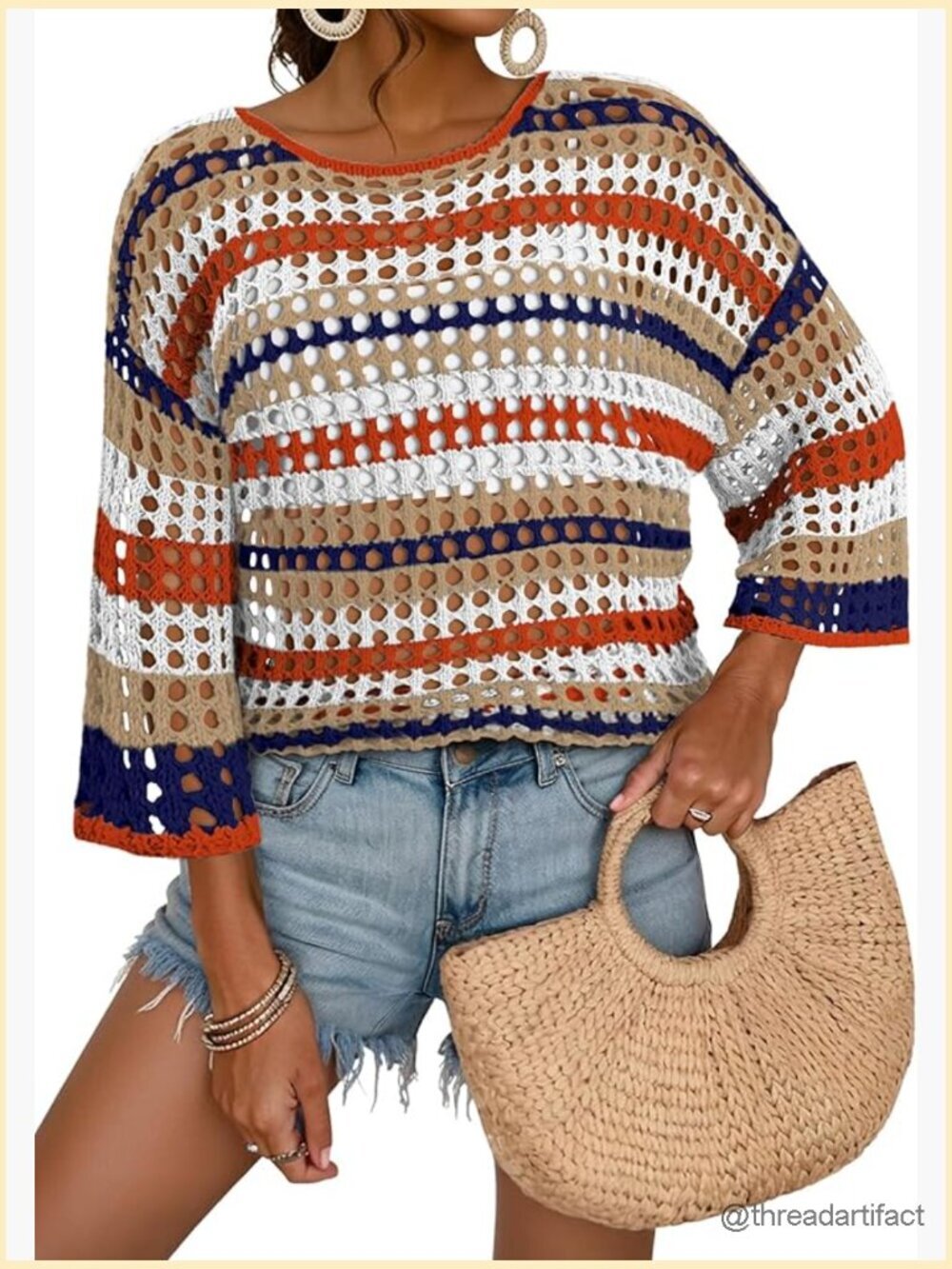 Crochet Hollow Out Beach Cover Up Loose Knit Swimwear Tops
